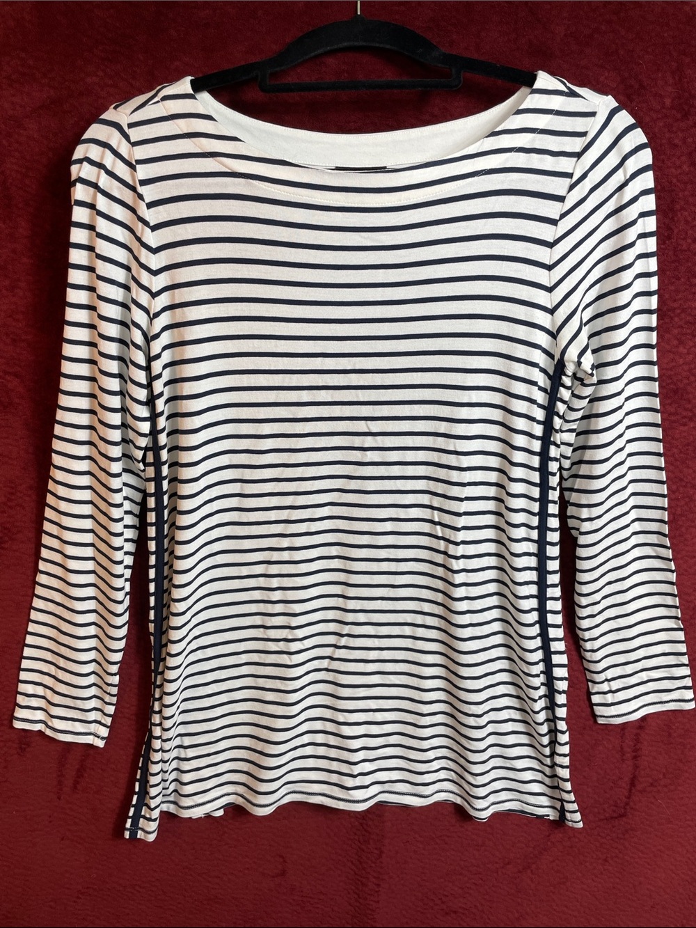 J. Jill Boatneck Super Soft Long-Sleeve White & Navy Striped Stretch Tunic Top